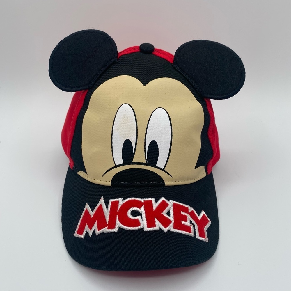 Mickey Mouse Disney Youth Baseball Cap w/Ears Adjustable Red 100%Cotton EUC